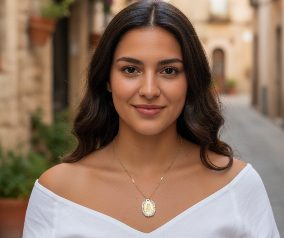 Collar Virgen de Perlas/Nácar y Dorado Elegante Chic