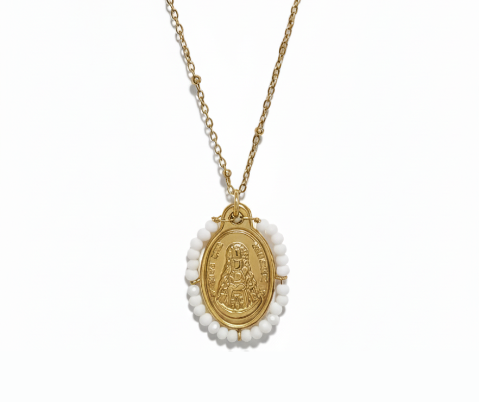 Collar Virgen de Perlas/Nácar y Dorado Elegante Chic