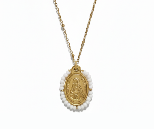 Collar Virgen de Perlas/Nácar y Dorado Elegante Chic