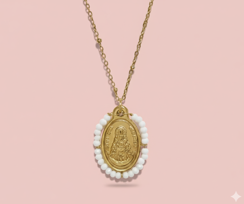 Collar Virgen de Perlas/Nácar y Dorado Elegante Chic