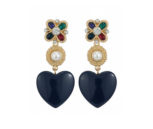 Pendientes Colgantes Flor Corazón Colores Piedra Bisutería Chic